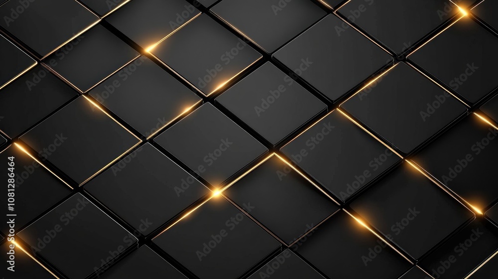 Poster elegant black and gold abstract background featuring intersecting squares with soft glowing lights f
