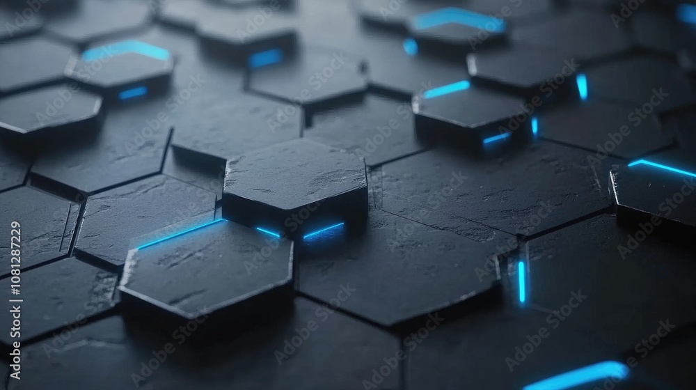 Aufkleber futuristic hexagonal texture with neon accents creating a modern background for technology, design, 