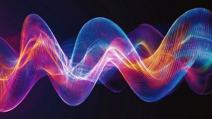 Fototapeta premium Colorful Abstract Wave Patterns with Light Trails and Digital Effects for Background Use in Technology, Music, and Art Projects