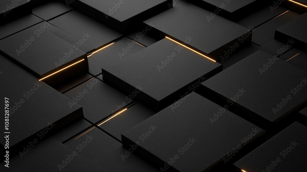 Poster abstract background of interconnected black panels with soft illuminated lines creating a modern and