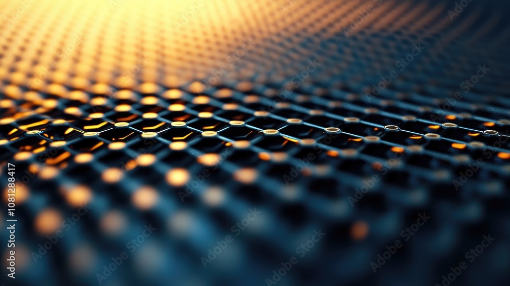 Poster abstract close-up of a hexagonal pattern surface with water droplets reflecting light, evoking a mod
