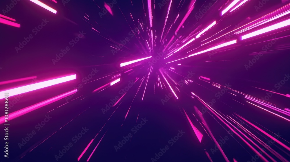 Poster abstract digital background with dynamic pink light streaks in motion, creating a futuristic space a