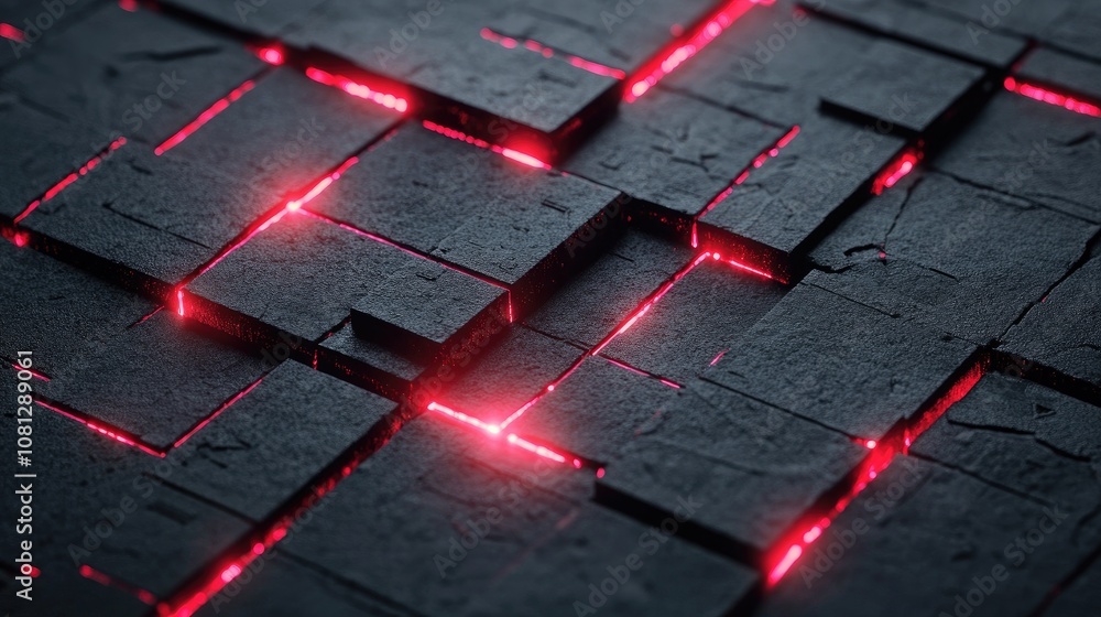 Poster abstract black textured surface with glowing red cracks creating a futuristic and modern background 
