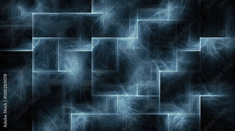 Poster abstract blue fractal background with intricate patterns and textures, featuring light effects in re