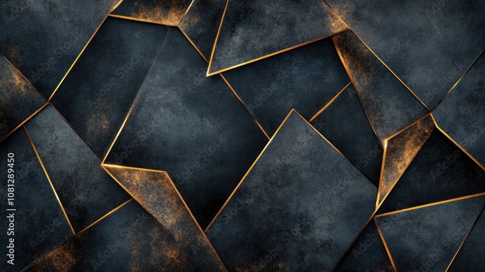 Poster abstract geometric background with sharp angled shapes and warm golden edges against a dark textured