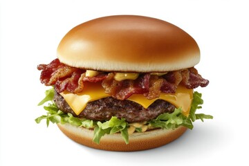 Classic Burger with Juicy Beef Patty, Melted Cheese, Crispy Bacon, and Fresh Lettuce on a Toasted Brioche Bun
