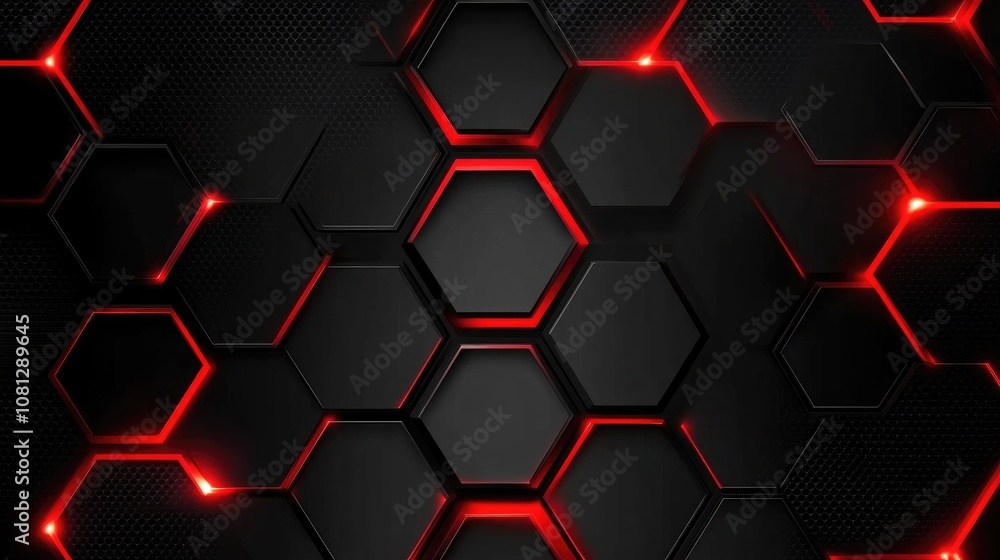 Poster futuristic abstract background with hexagonal pattern and glowing red accents, ideal for technology 