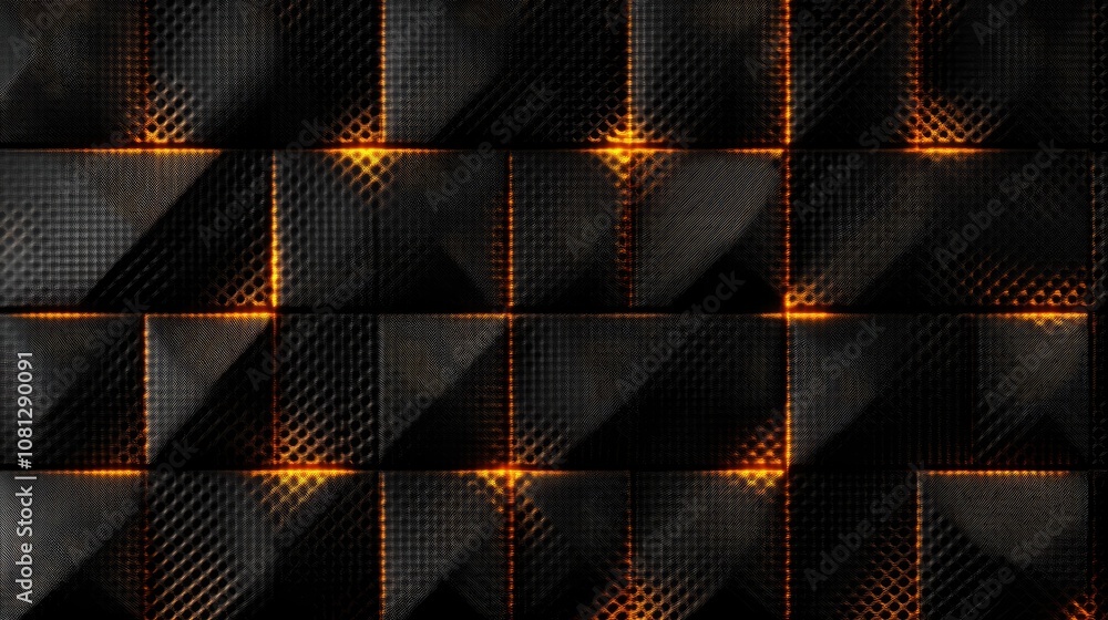 Poster abstract background with geometric patterns and textures featuring dark tones and illuminated orange