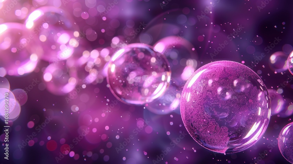 Poster abstract background with purple bokeh and floating bubbles.