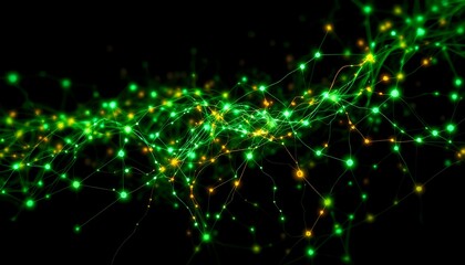 Abstract Art Network - Glowing Lines & Dots on Black Background