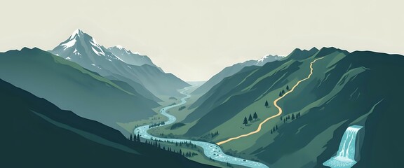 Challenging Mountain Hike - Misty Peaks & River Trail Minimalist Infographic