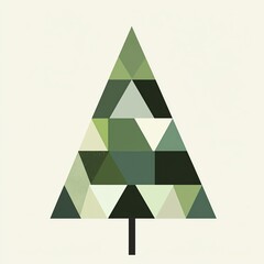 Minimalist geometric Christmas tree illustration, Scandinavian design, clean lines, monochromatic green palette