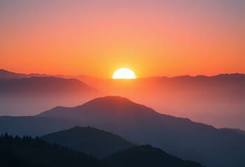 Obraz premium Warm Sunrise Over Mountain Range - Inviting Morning Landscape
