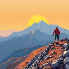 Fototapeta premium Conquering Heights: Hiker at Sunrise