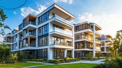 Obraz premium Modern residential buildings with glass balconies.