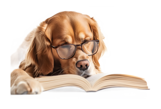 Wise canine reading session on a transparent background. isolated background. - Powered by Adobe