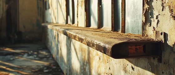 The texture and rustic charm of an abandoned building, with weathered walls and sunlit, dusty surfaces, tell stories of time and decay.