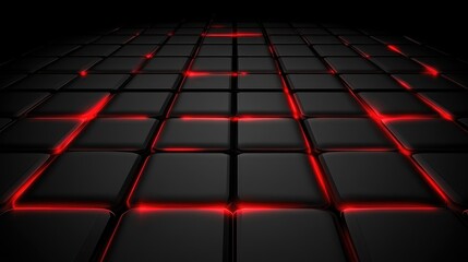 Fototapeta premium Abstract Black and Red Grid Pattern with Illuminated Squares Creating a Futuristic and Dynamic Background for Digital Projects or Design Concepts