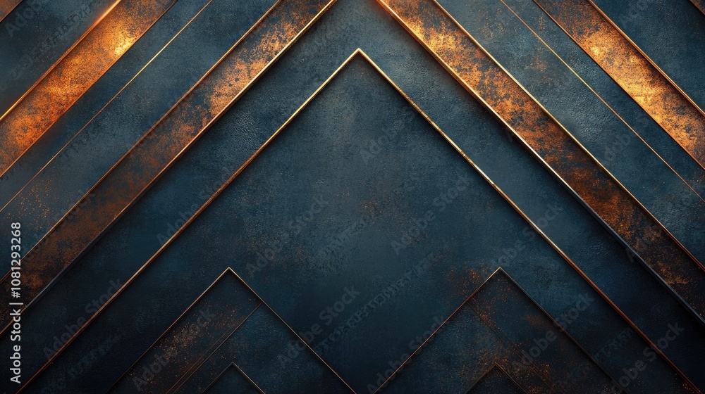Poster abstract background with bold geometric lines in deep blue and warm metallic tones for modern design