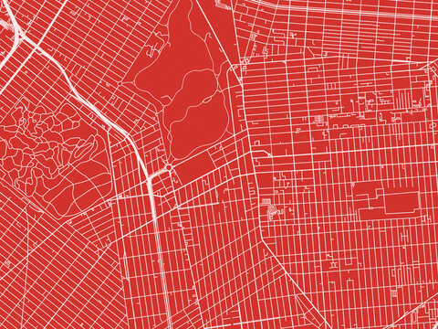 Christmas Map of Flatbush  New York, USA in Snowy White on Festive Red Background.