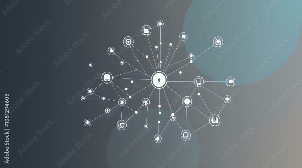 Poster minimalist cybersecurity network map - interconnected dots & lines