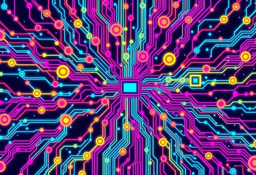 Vibrant Neo-Pop Art Circuit Board - Bold Integrated Circuits Design