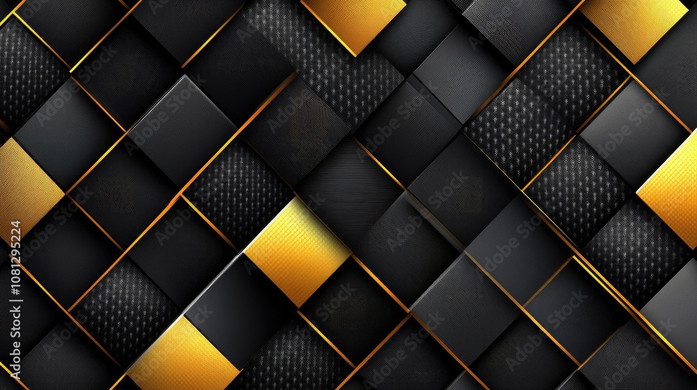 Poster abstract textured background with black and gold squares creating a modern and luxurious design for 