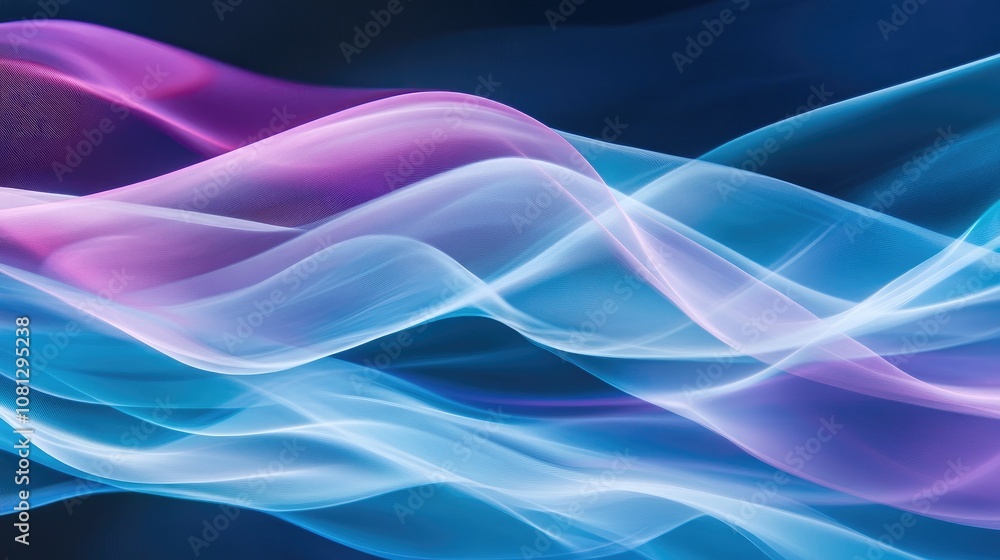 Poster ethereal flow of colorful light waves in soft gradient hues, abstract background with gentle movemen