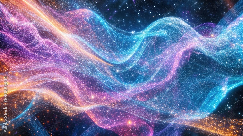 Aufkleber vibrant abstract waves of light and color flowing through a cosmic space, creating a dreamlike and e