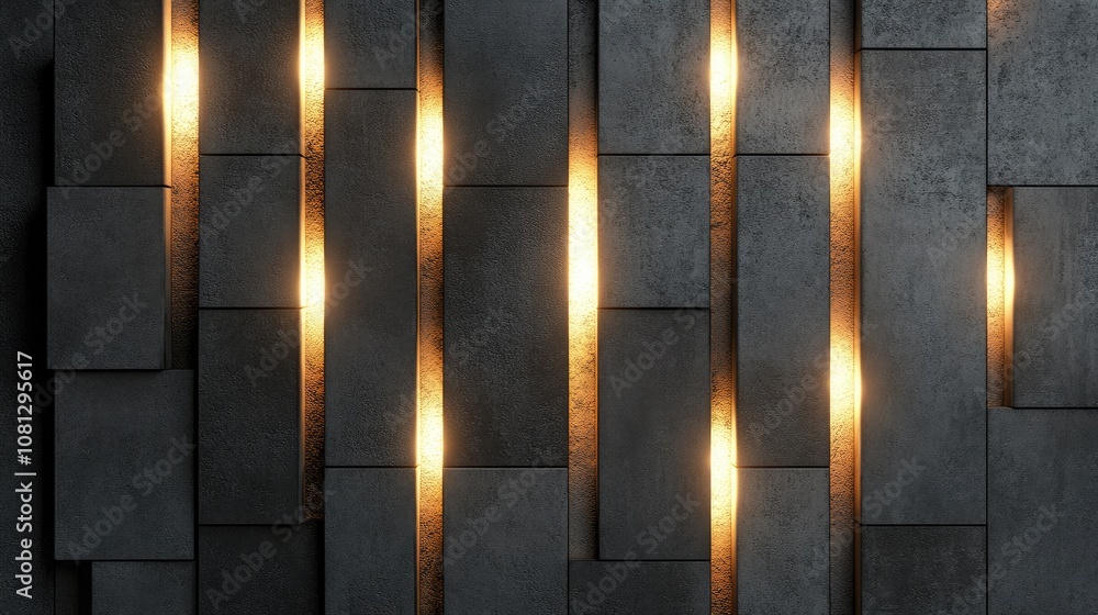 Poster modern abstract wall design featuring vertical lines of soft light in a textured dark gray backgroun