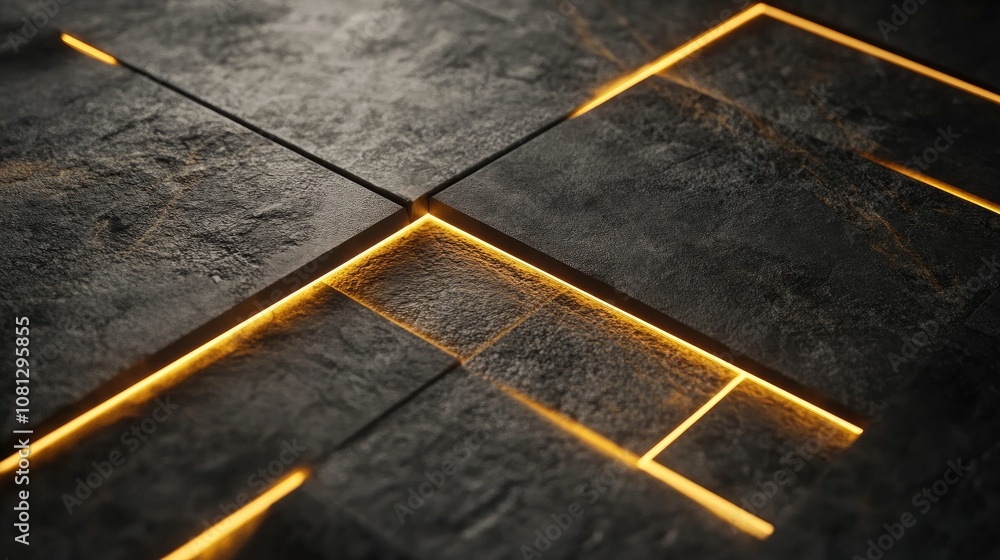 Poster abstract background with glowing lines and dark texture, stone surface with illuminated edges, perfe
