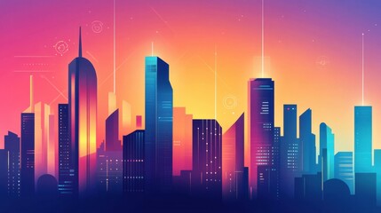 Obraz premium Futuristic Cityscape with AI and IoT Elements