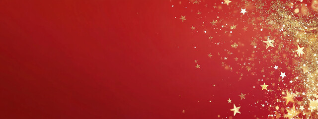 A red background with gold stars scattered across the right side of the image