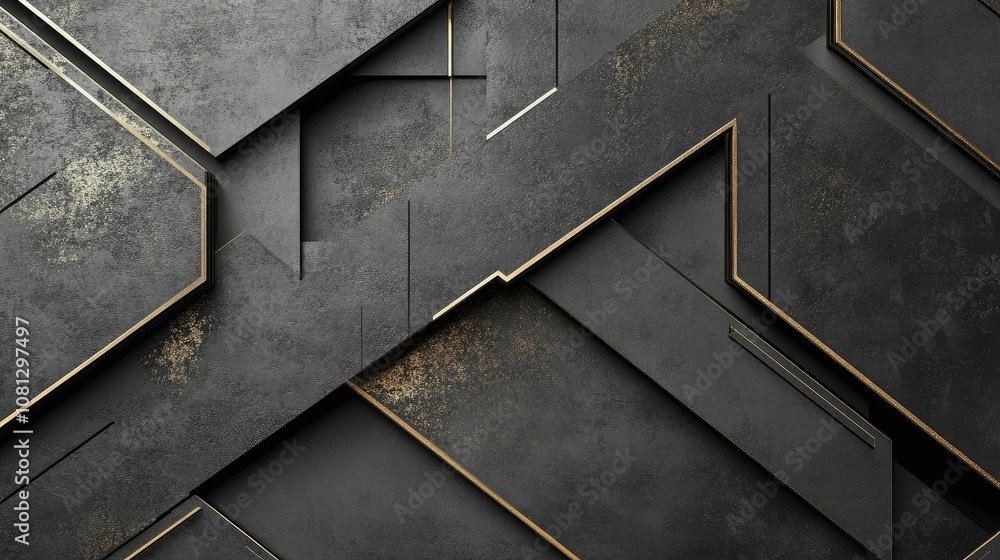 Aufkleber abstract geometric patterns with dark textures and gold accents for modern design projects and digit