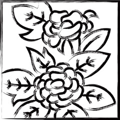 筆書き正方形ミニ花札　水無月　牡丹　6月　牡丹のカス