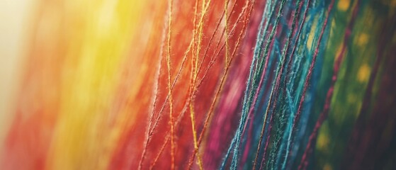 Vibrant strings in a spectrum of colors create an abstract tapestry, each thread weaving into a rainbow of creativity and interconnectivity.