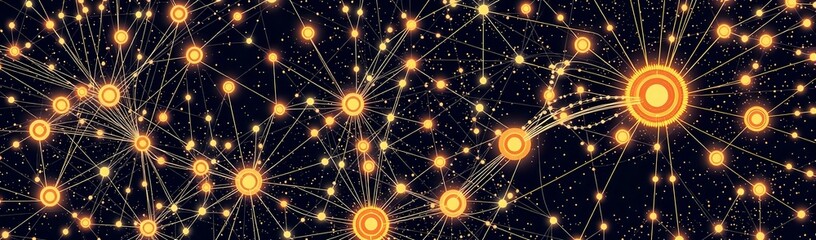 Neo-Art Deco Quantum Entanglement - Radiant Nodes in Darkness