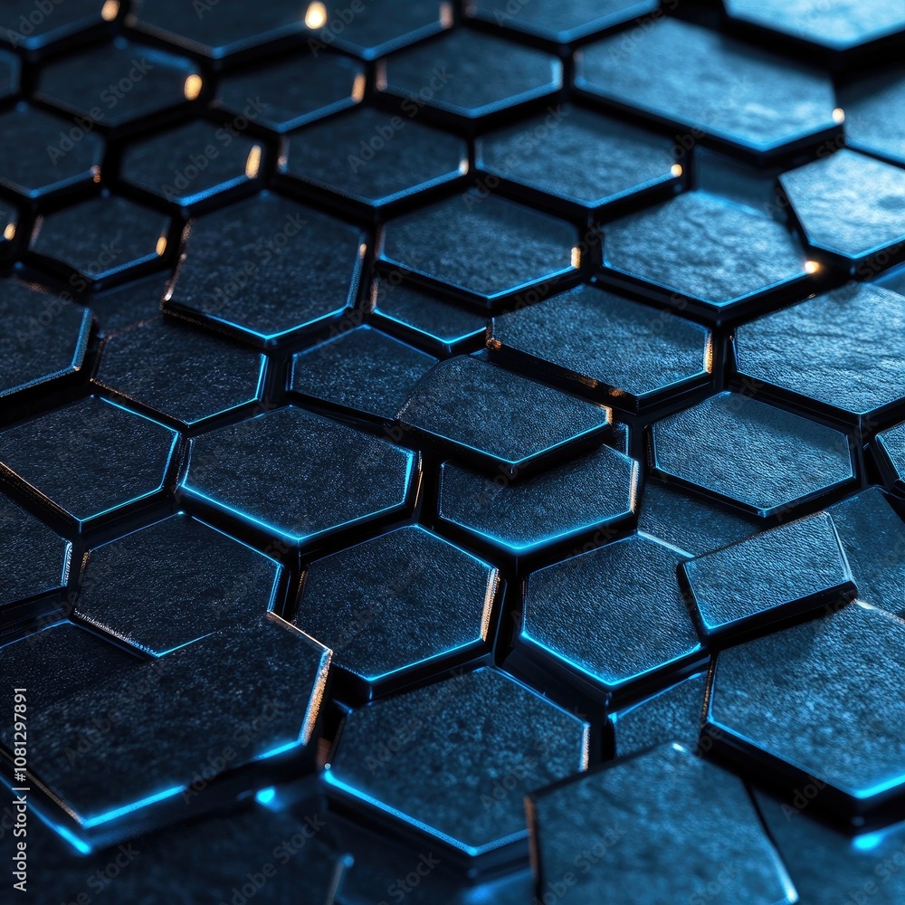 Poster intricate metallic hexagonal patterns with glossy finish showcasing depth and reflection in a modern