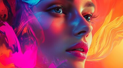 Fototapeta premium Abstract portrait of woman in vibrant neon colors