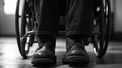 Obraz premium close-up of legs in a wheelchair in black and white