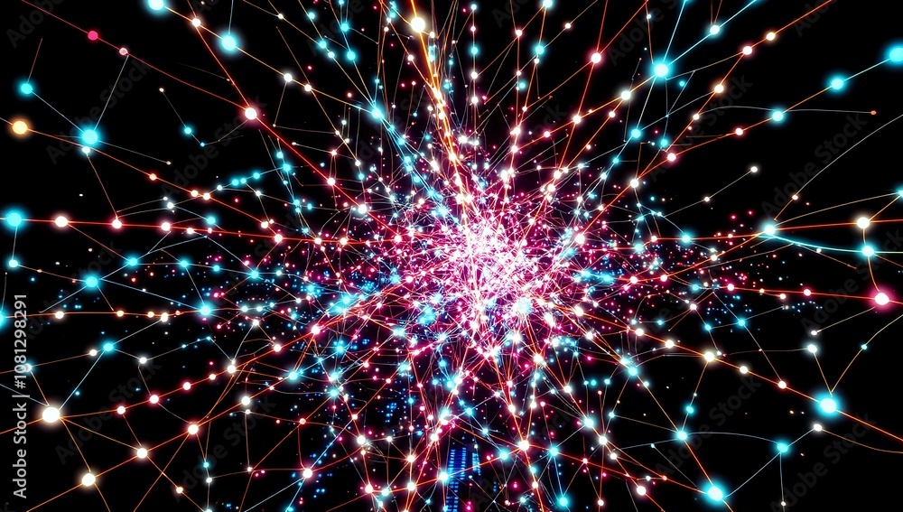 Poster cyberpunk neon grid art - abstract nodes in motion