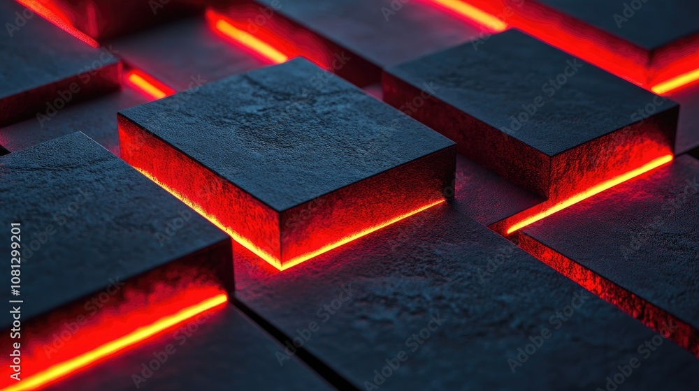 Poster abstract composition of dark surfaces with glowing neon lines creating a modern and futuristic atmos