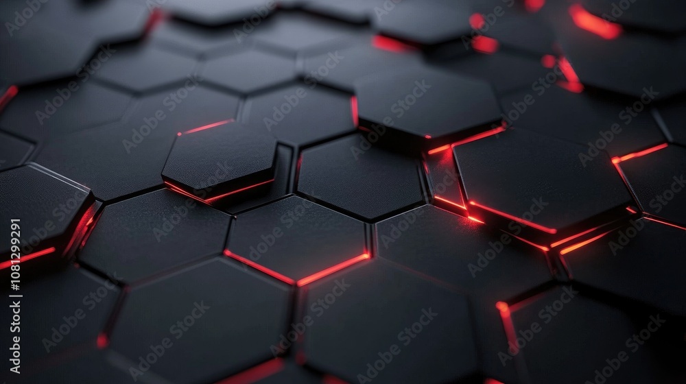 Poster matte hexagonal pattern with glowing red edge accents against a dark background ideal for technology