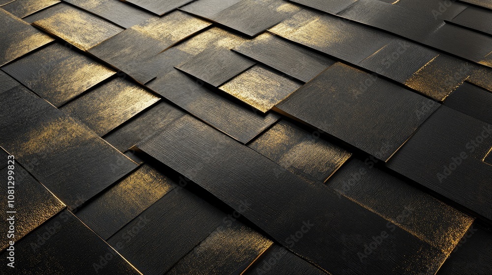 Poster artistic textured background with black and gold tiles, ideal for creative projects and modern desig