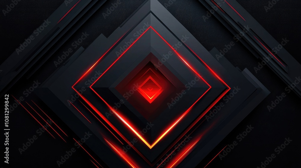 Aufkleber abstract geometric design featuring layered black shapes with glowing red accents, creating a striki