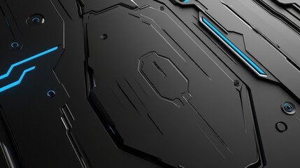 Futuristic Black and Blue Abstract Background Design with Geometric Shapes and Glowing Lines for Technology and Sci-Fi Themes