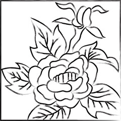 筆書き正方形花札　水無月　牡丹　6月　牡丹のカス