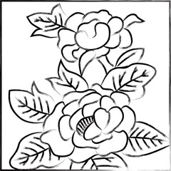 筆書き正方形花札　水無月　牡丹　6月　牡丹のカス