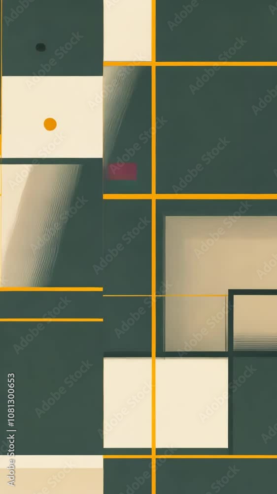 Poster a minimalist abstract design with intersecting yellow lines on a green and white background