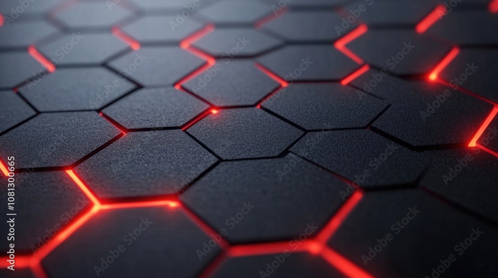 Poster abstract background featuring a close-up view of a hexagonal tile pattern illuminated by vibrant red